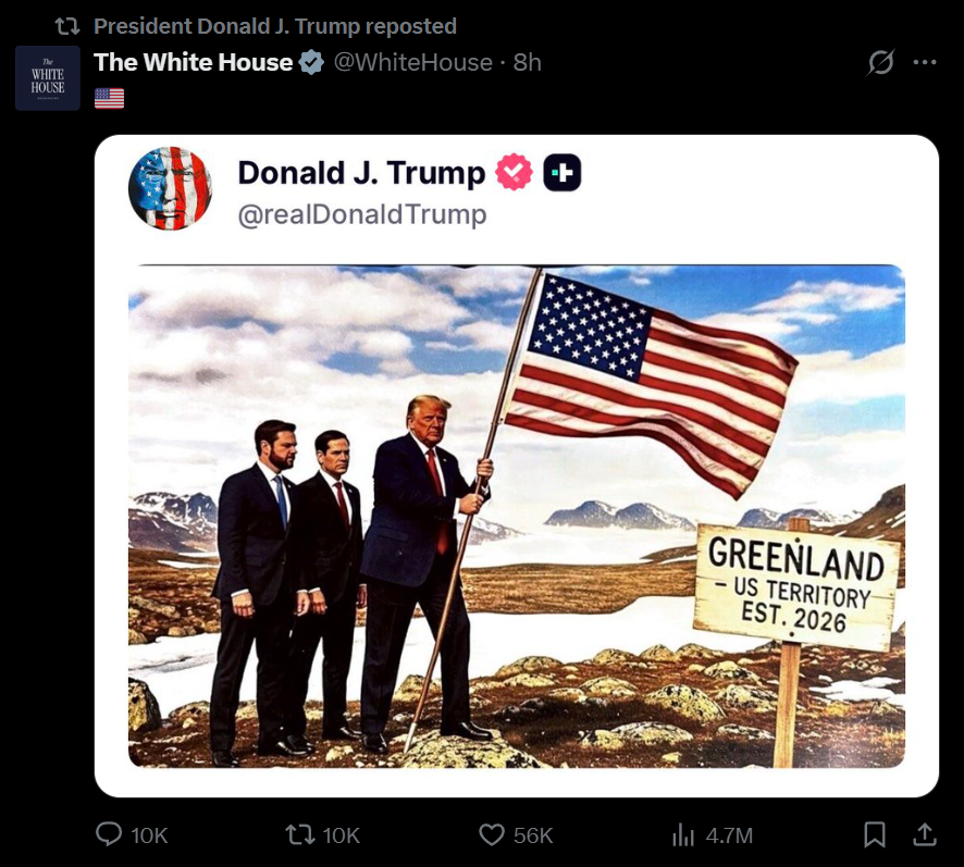 post de donald trump sur l'annexion du Groenland par les Etats-Unis